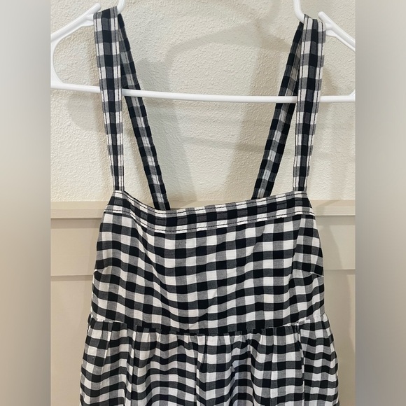 J. Crew Black and White Ruffled Gingham Criss Cross Midi Dress Size 10 - Picture 5 of 17